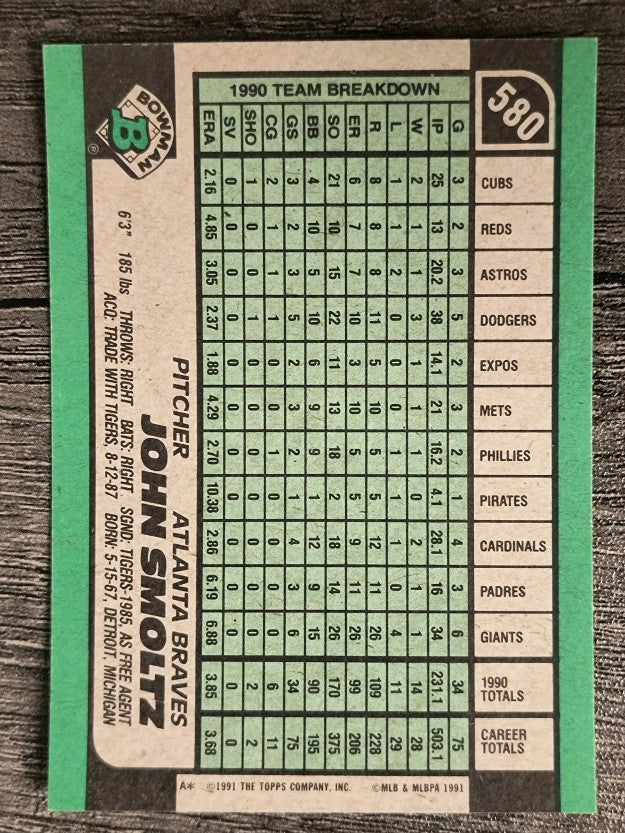 1991 Bowman #580 John Smoltz