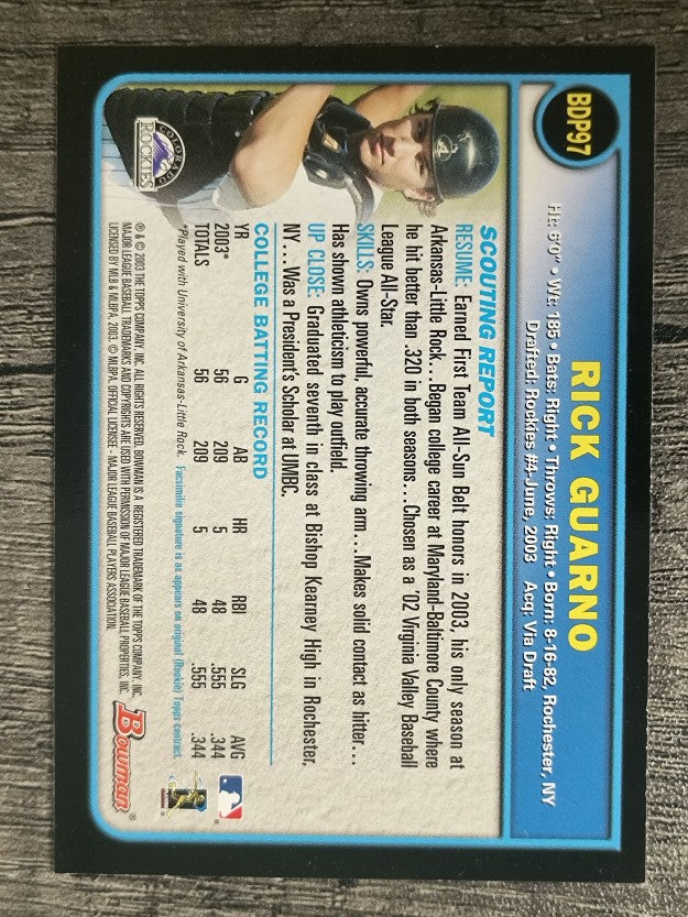 2003 Bowman Draft #97 Rick Guarno RC