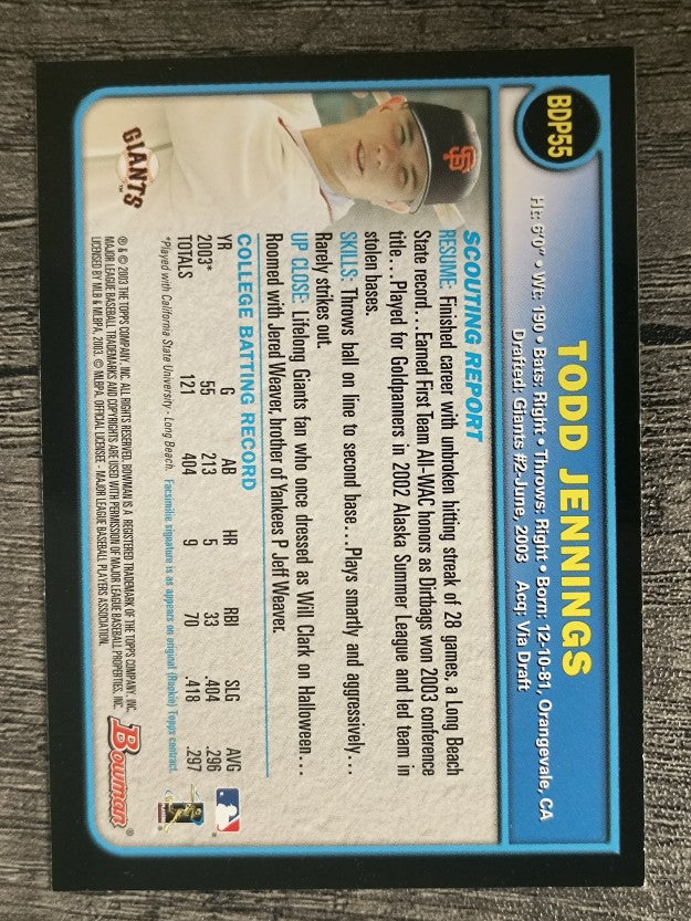2003 Bowman Draft #55 Todd Jennings RC