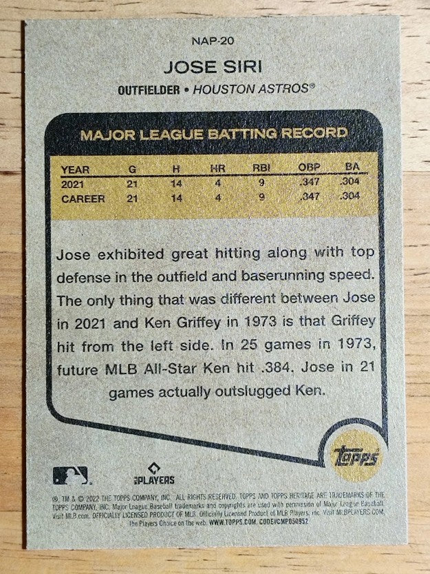 2022 Topps Heritage New Age Performers #NAP20 Jose Siri