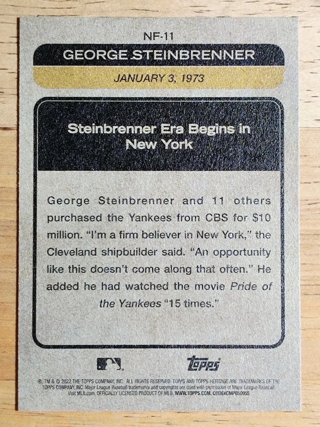 2022 Topps Heritage News Flashbacks George Steinbrenner Purchases The Yankees