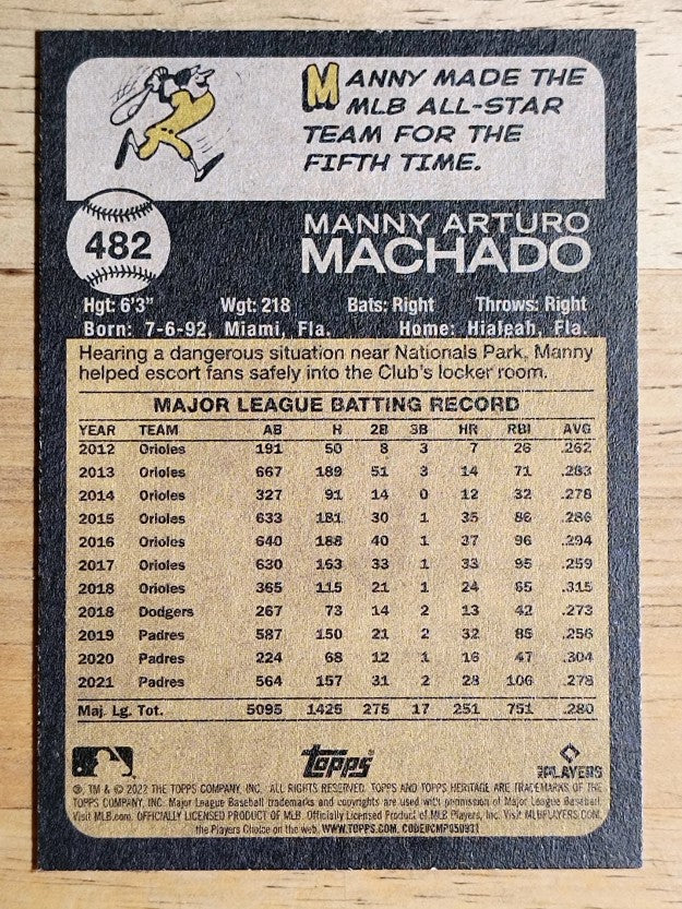 2022 Topps Heritage #482 Manny Machado SP