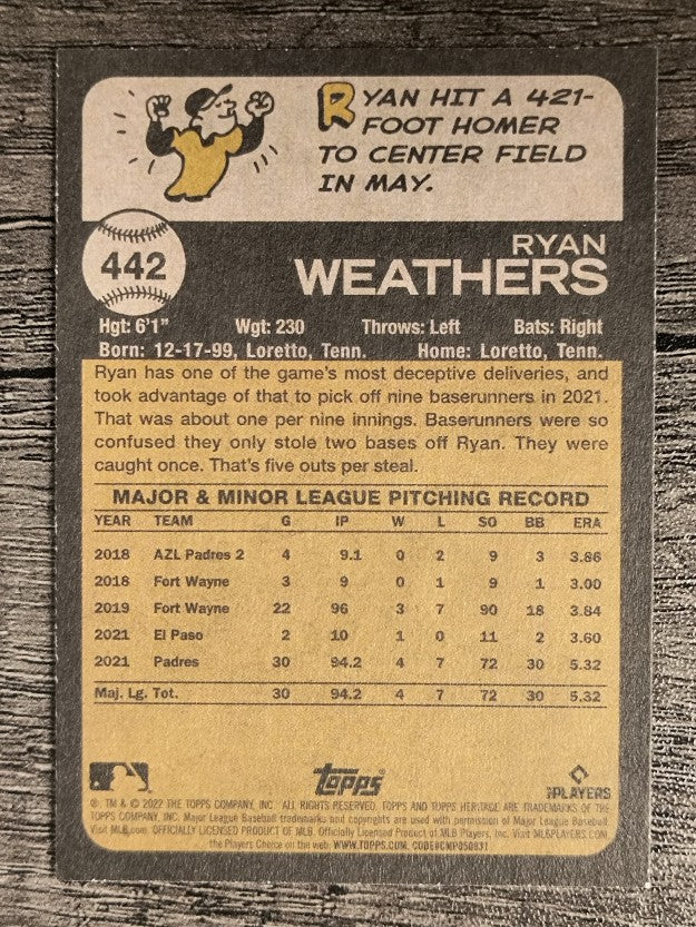 2022 Topps Heritage #442 Ryan Weathers SP