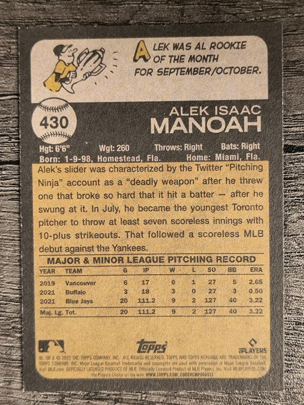 2022 Topps Heritage #430 Alek Manoah SP