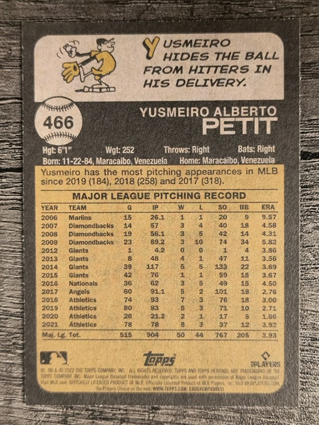 2022 Topps Heritage #466 Yusmeiro Petit SP