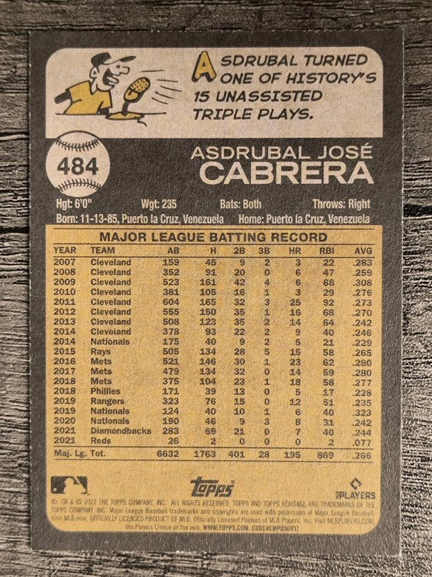2022 Topps Heritage #484 Asdrubal Cabrera SP