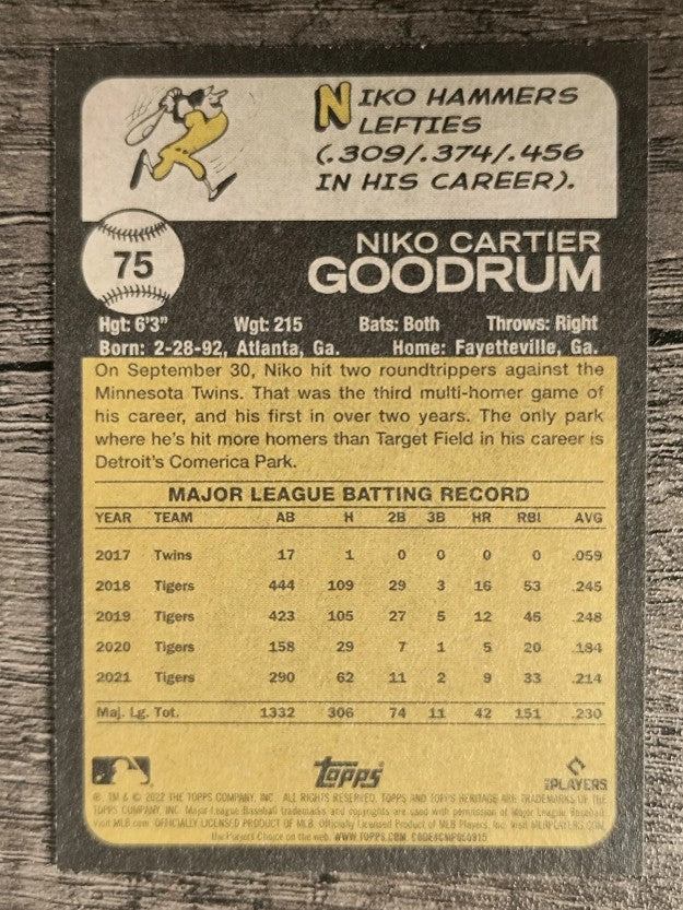 2022 Topps Heritage #75 Niko Goodrum