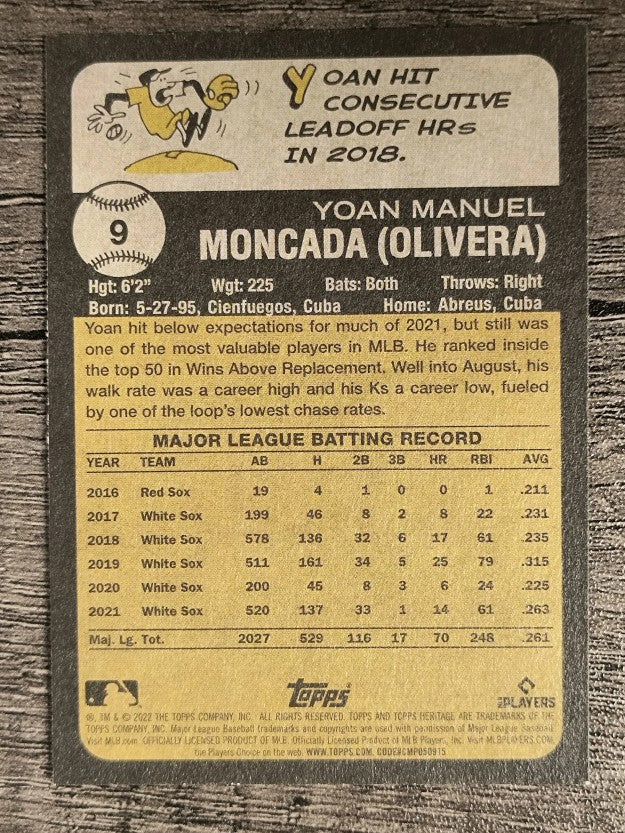 2022 Topps Heritage #9 Yoan Moncada