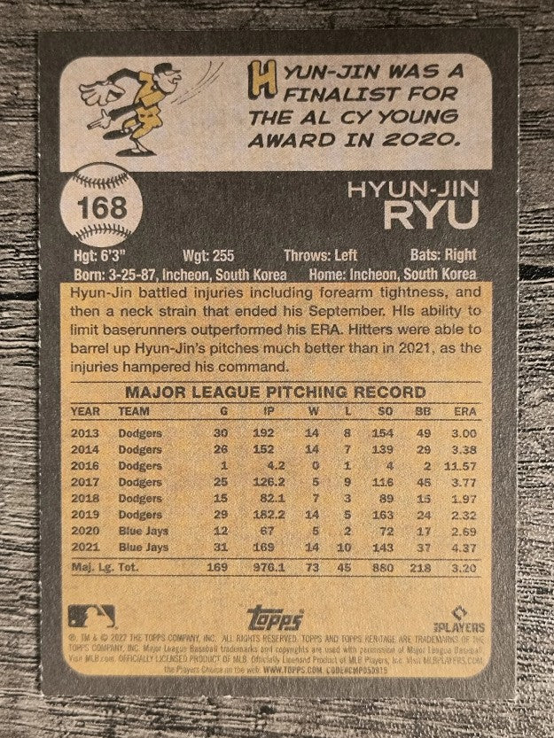 2022 Topps Heritage #168 Hyun-Jin Ryu