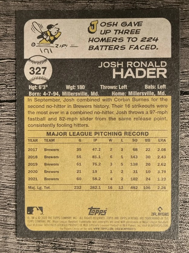2022 Topps Heritage #327 Josh Hader