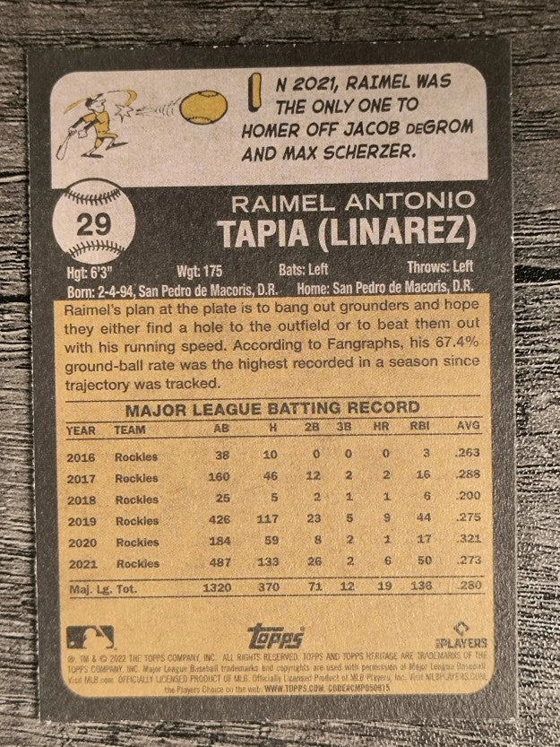 2022 Topps Heritage #29 Raimel Tapia