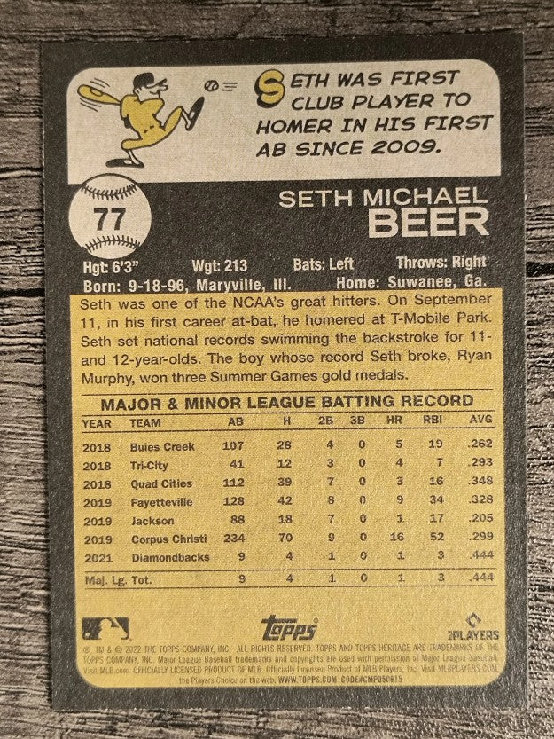 2022 Topps Heritage #77 Seth Beer RC