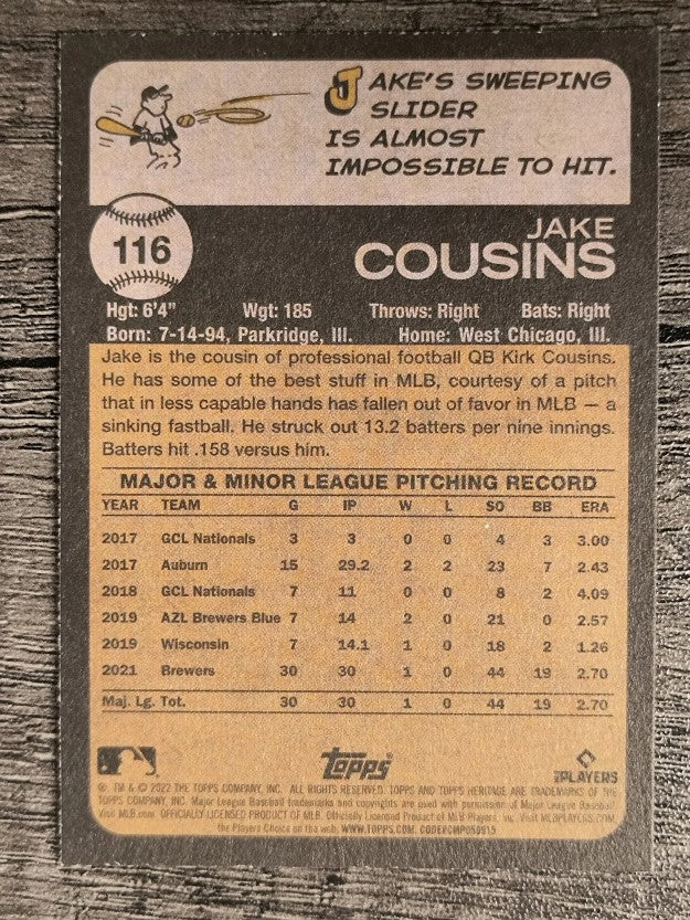 2022 Topps Heritage #116 Jake Cousins RC
