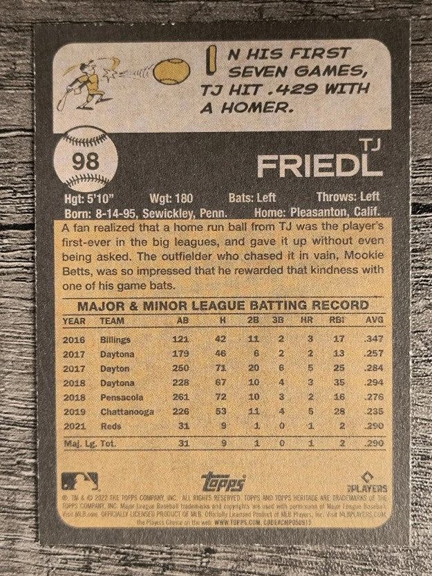 2022 Topps Heritage #98 TJ Friedl RC