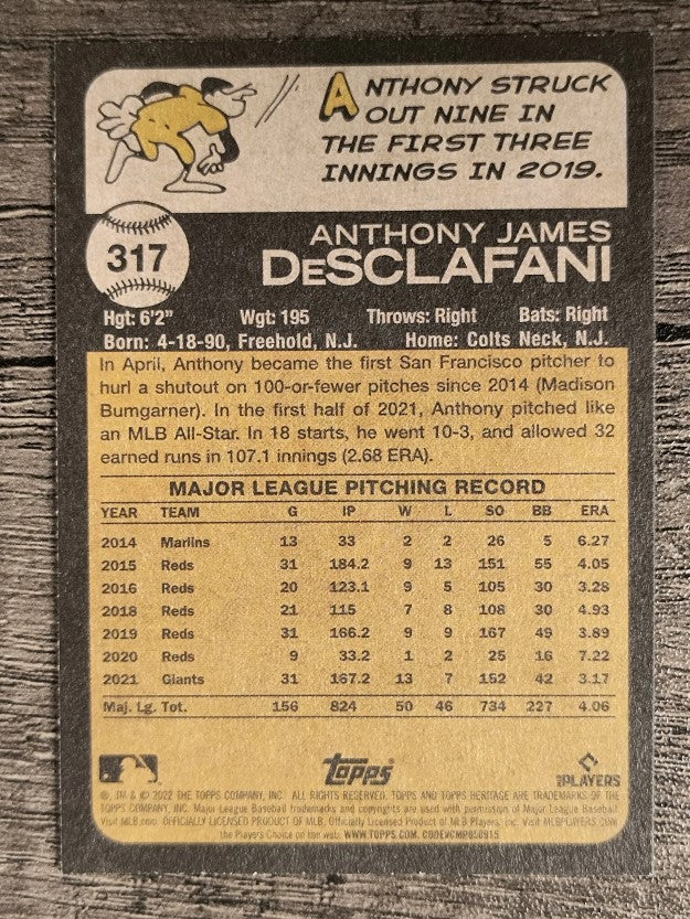2022 Topps Heritage #317 Anthony DeSclafani