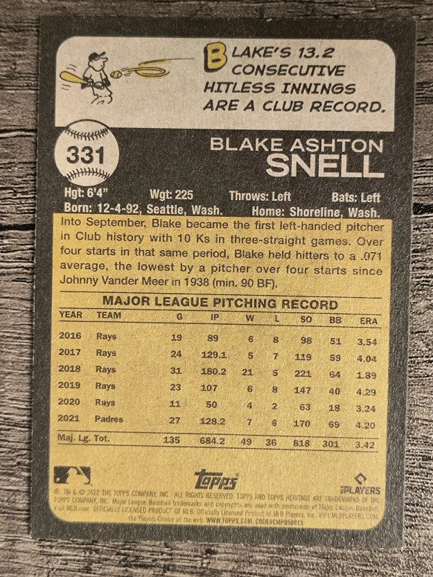 2022 Topps Heritage #331 Blake Snell