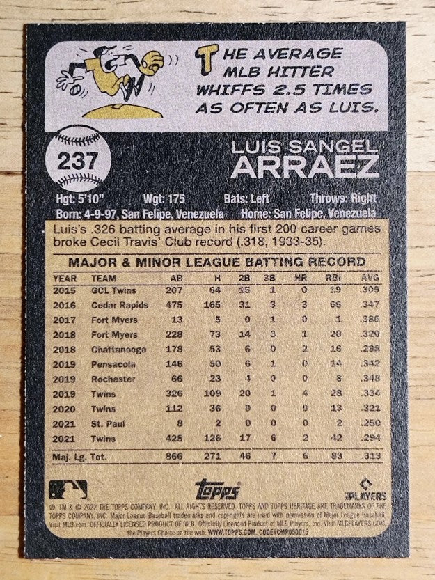 2022 Topps Heritage #237 Luis Arraez