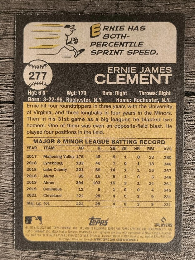 2022 Topps Heritage #277 Ernie Clement RC