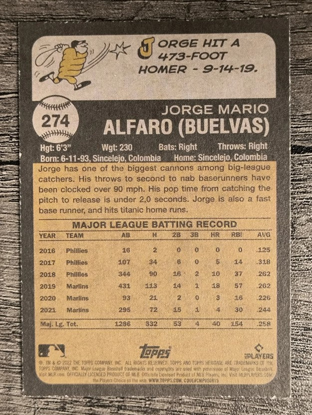 2022 Topps Heritage #274 Jorge Alfaro