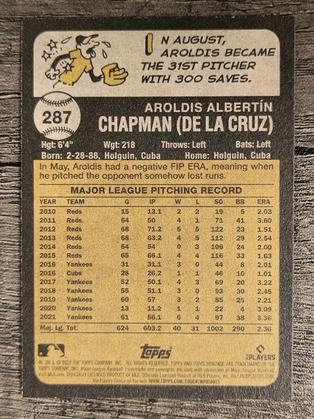 2022 Topps Heritage #287 Aroldis Chapman