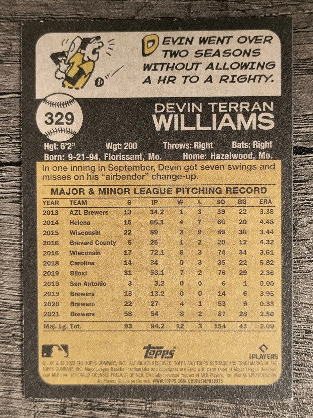2022 Topps Heritage #329 Devin Williams