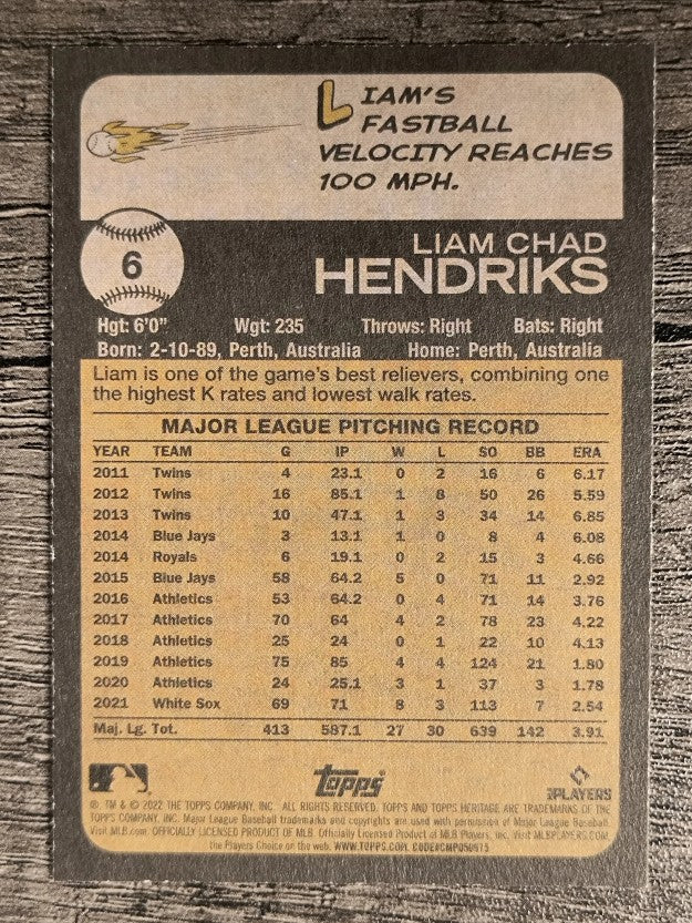 2022 Topps Heritage #6 Liam Hendriks
