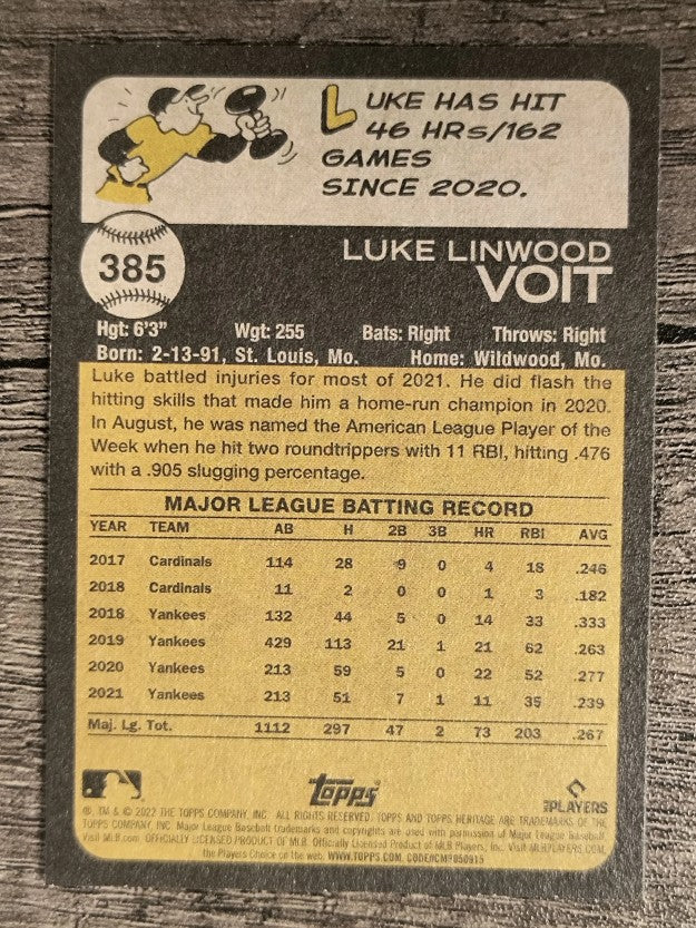 2022 Topps Heritage #385 Luke Voit