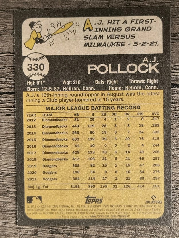 2022 Topps Heritage #330 A.J. Pollock
