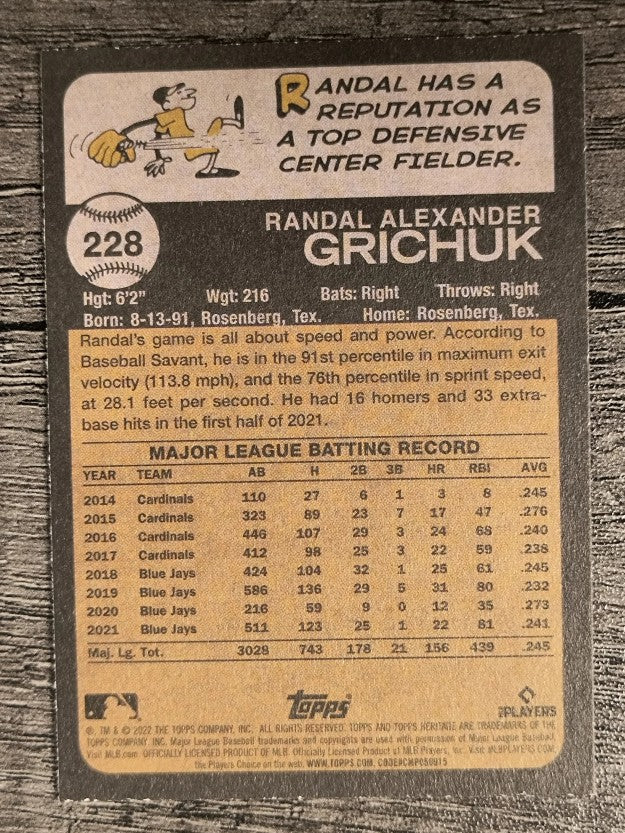 2022 Topps Heritage #228 Randal Grichuk