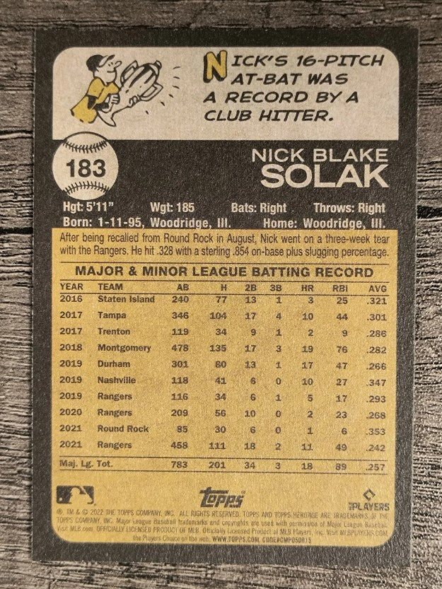 2022 Topps Heritage #183 Nick Solak