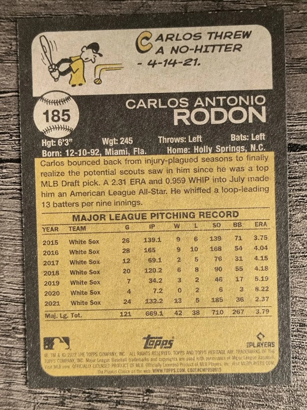 2022 Topps Heritage #185 Carlos Rodon