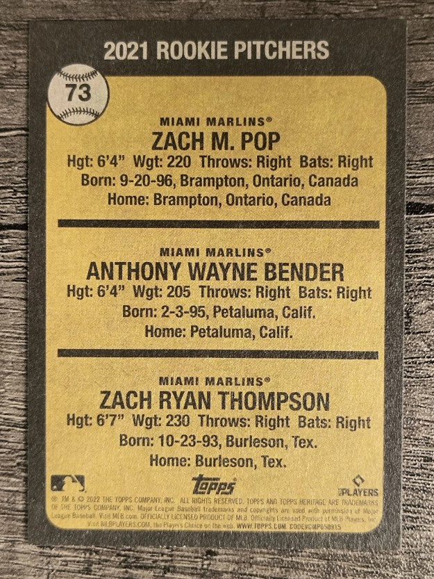 2022 Topps Heritage #73 Zach Pop RC/Zach Thompson RC/Anthony Bender RC