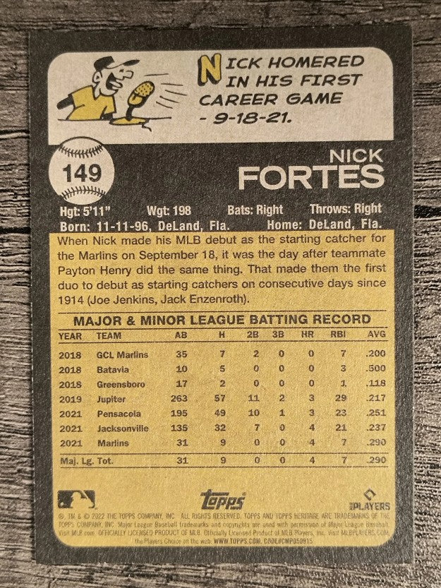 2022 Topps Heritage #149 Nick Fortes RC