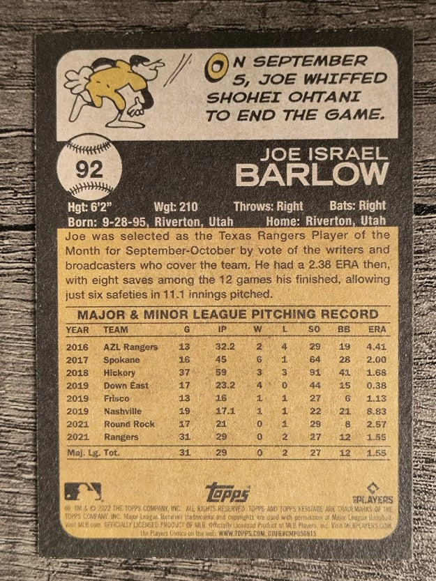 2022 Topps Heritage #92 Joe Barlow RC