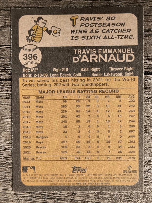 2022 Topps Heritage #396 Travis d'Arnaud