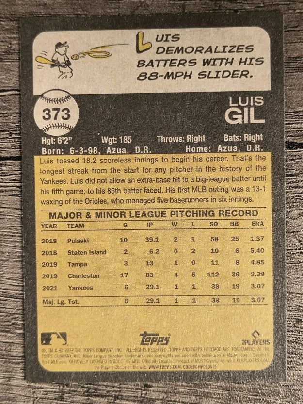2022 Topps Heritage #373 Luis Gil RC