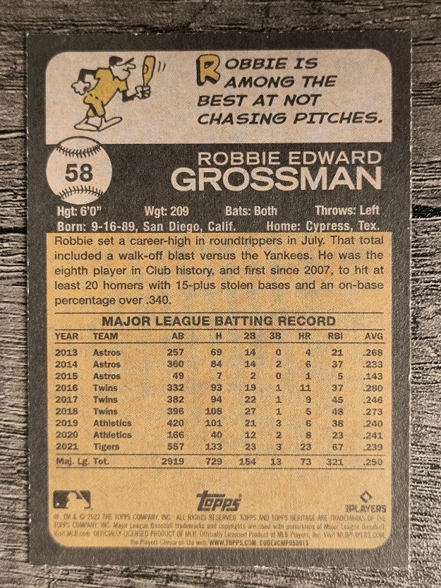 2022 Topps Heritage #58 Robbie Grossman