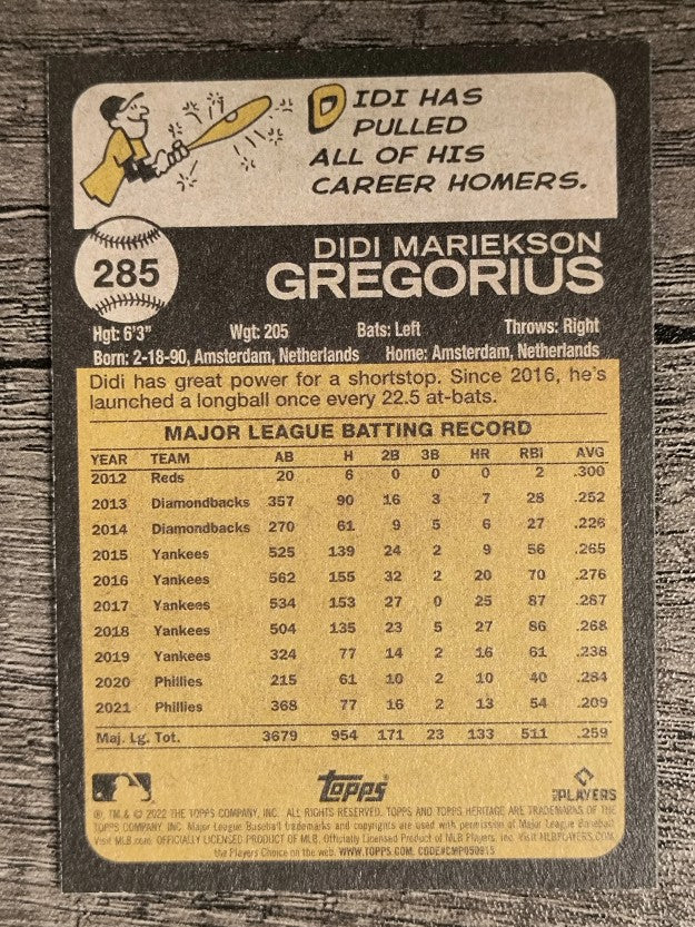 2022 Topps Heritage #285 Didi Gregorius