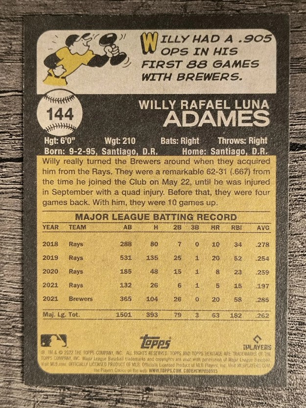 2022 Topps Heritage #144 Willy Adames