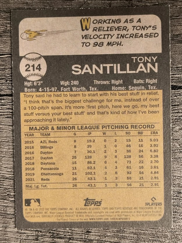 2022 Topps Heritage #214 Tony Santillan RC