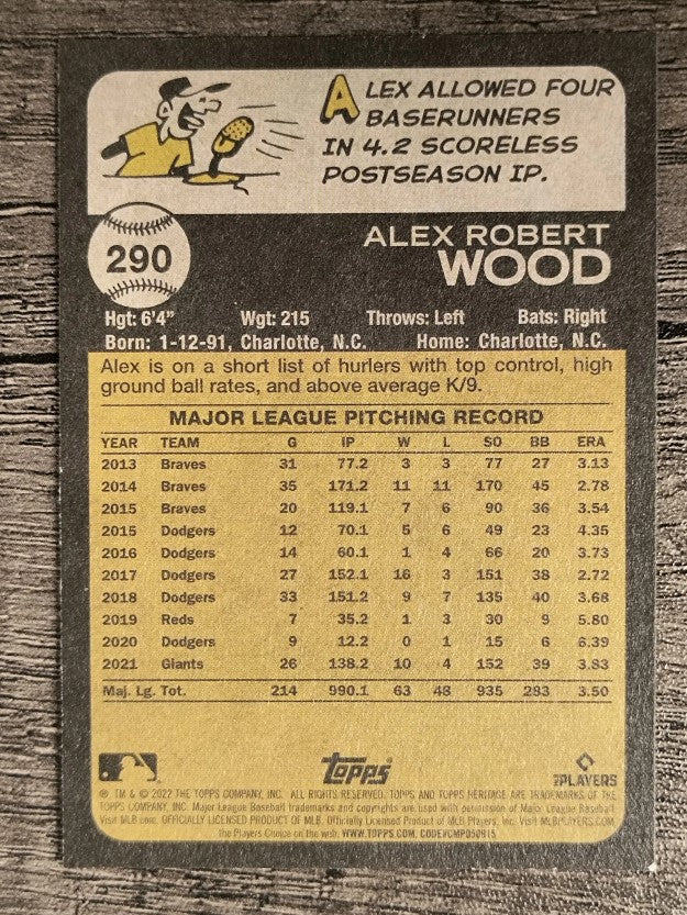 2022 Topps Heritage #290 Alex Wood