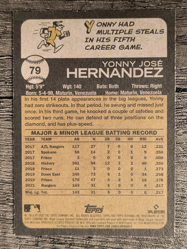 2022 Topps Heritage #79 Yonny Hernandez RC
