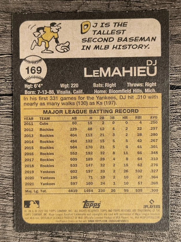2022 Topps Heritage #169 DJ LeMahieu