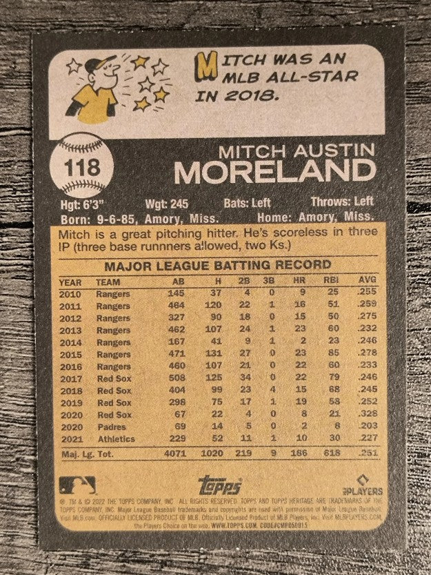 2022 Topps Heritage #118 Mitch Moreland