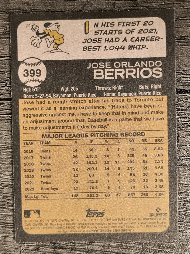 2022 Topps Heritage #399 Jose Berrios