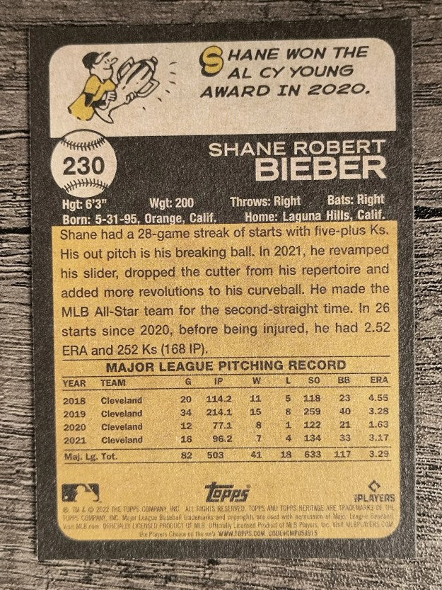 2022 Topps Heritage #230 Shane Bieber