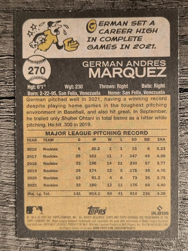 2022 Topps Heritage #270 German Marquez