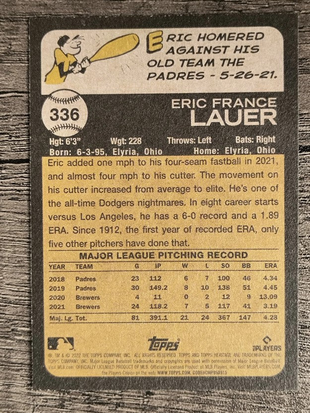 2022 Topps Heritage #336 Eric Lauer