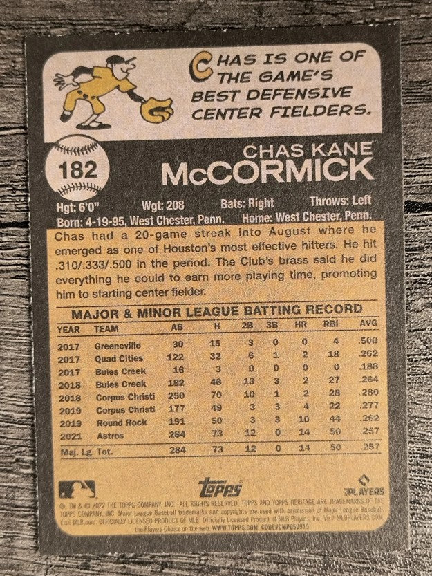 2022 Topps Heritage #182 Chas McCormick RC