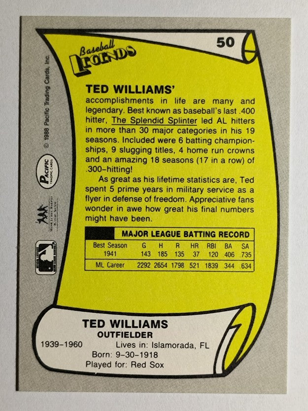 1988 Pacific Legends I #50 Ted Williams